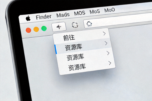 macOS Finder的“前往”菜单截图，显示按住Option键后出现的“资源库”选项