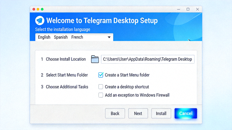 Telegram Desktop官方安装程序向导界面截图