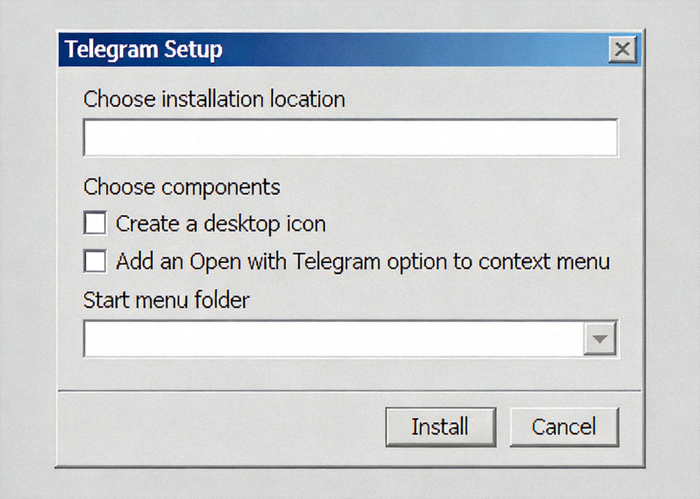 Windows系统Telegram安装向导界面截图，显示安装选项