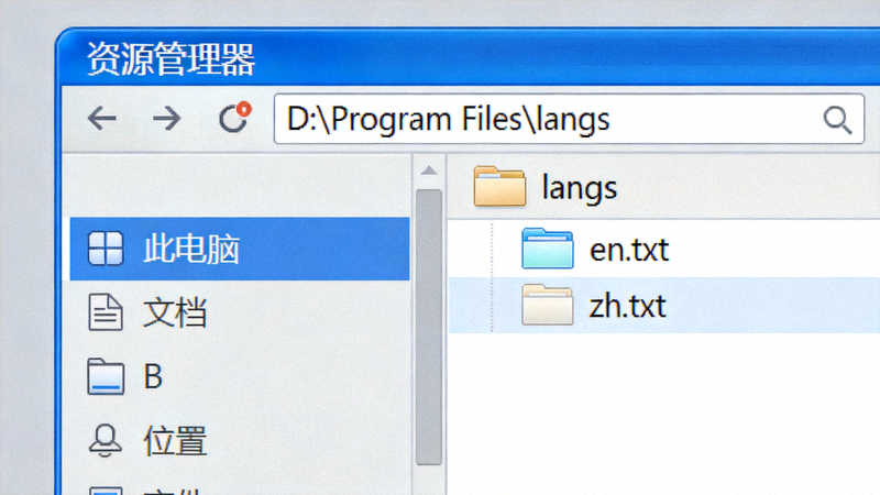 Windows系统资源管理器显示langs文件夹路径的截图