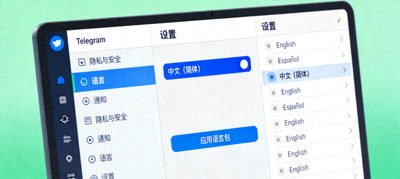 在Telegram桌面版设置菜单中应用中文语言包的操作截图