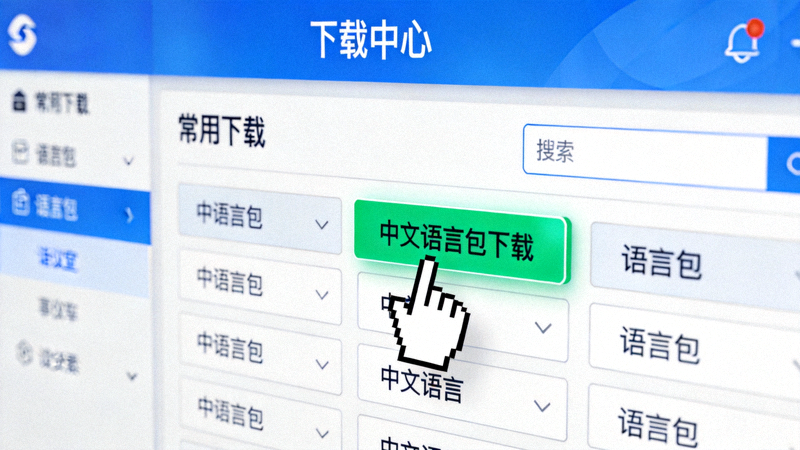 在下载中心页面找到并点击中文语言包下载按钮的截图