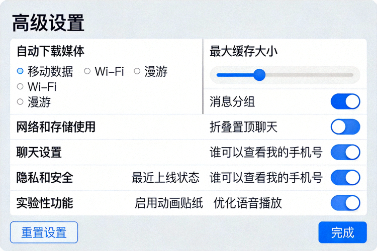 中文界面下的Telegram高级设置选项截图